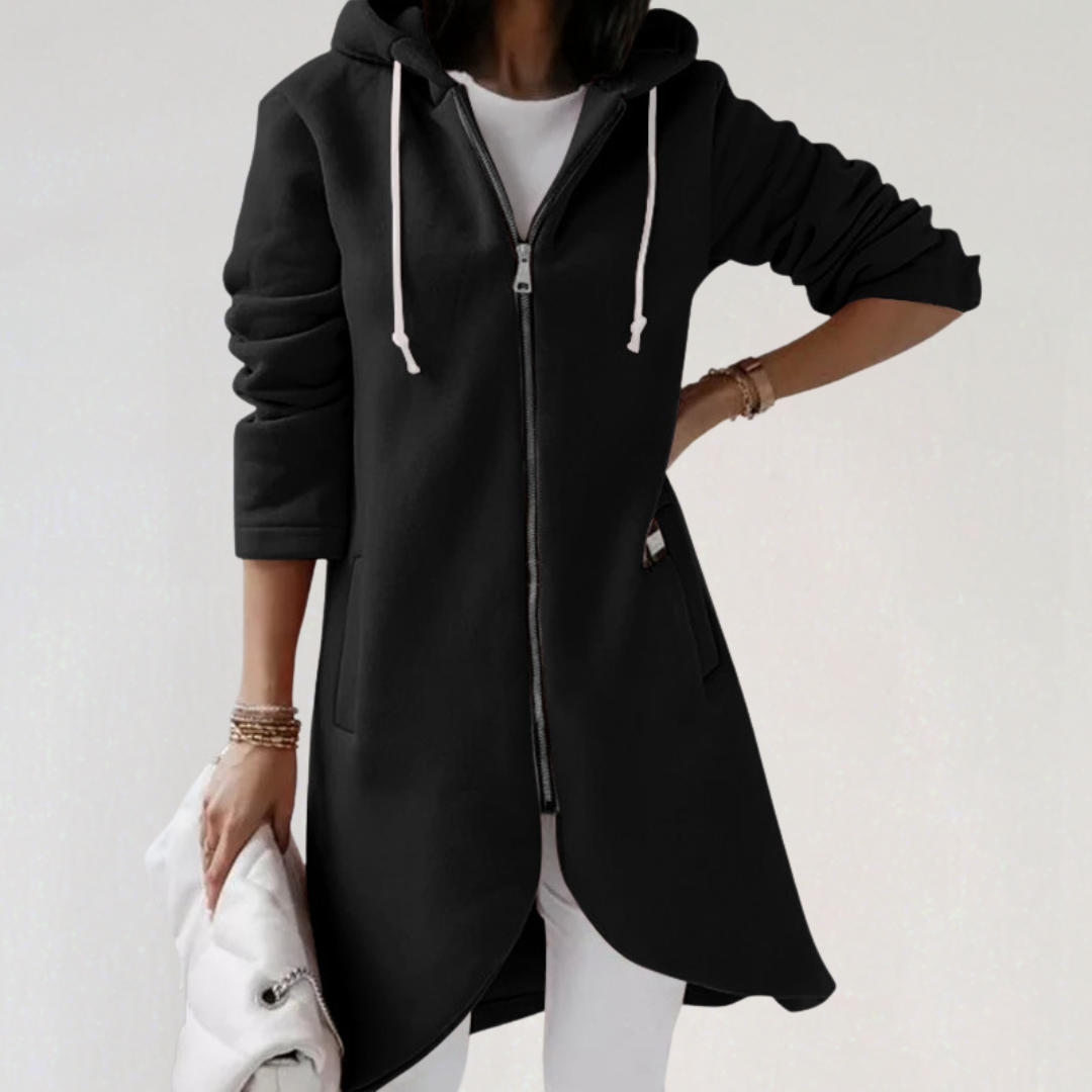 Longline Zip-Up Hoodie Jacket | Sleek Hooded Layering Piece