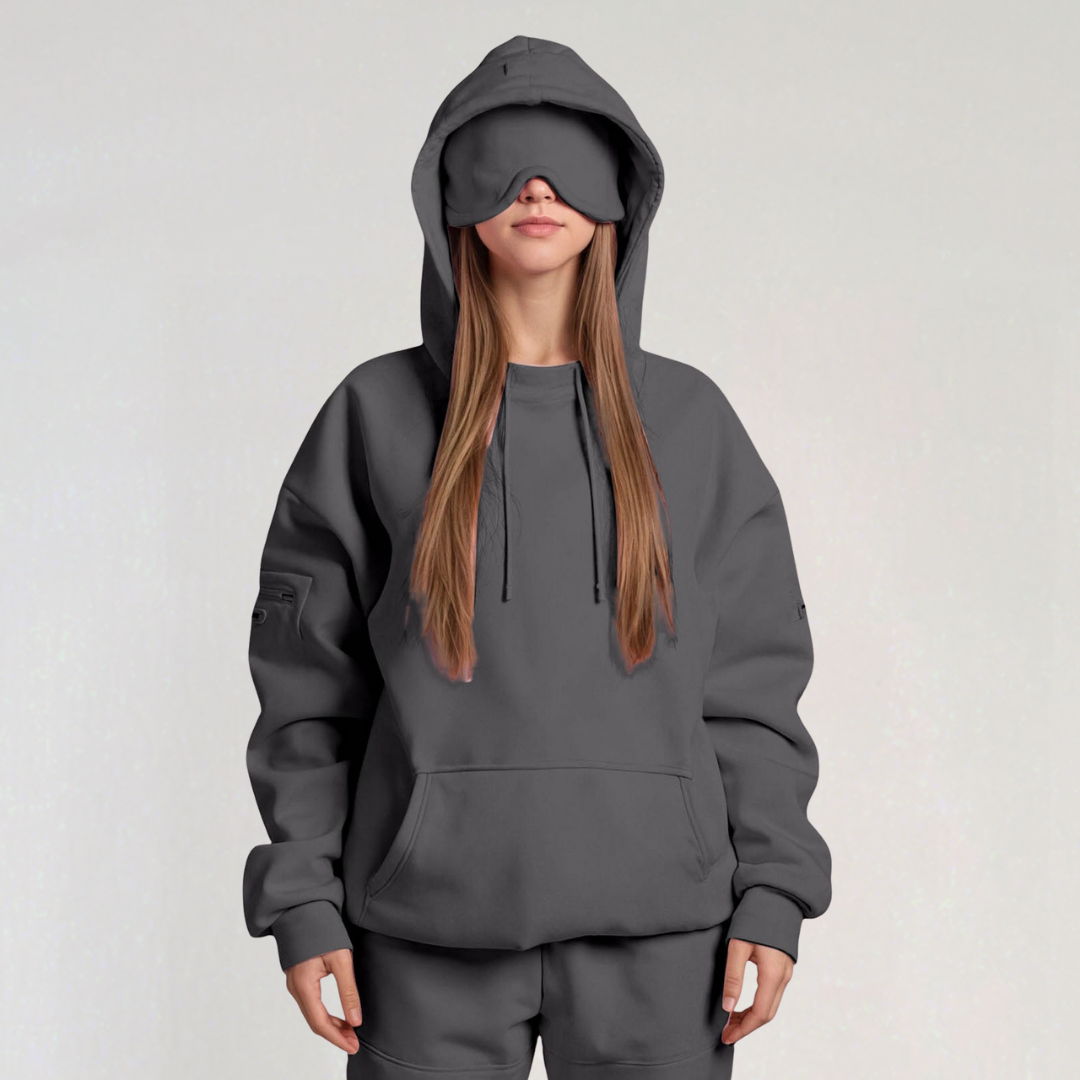 Oversized Hoodie with Built-in Sleep Mask | Cozy Travel Hoodie for Women
