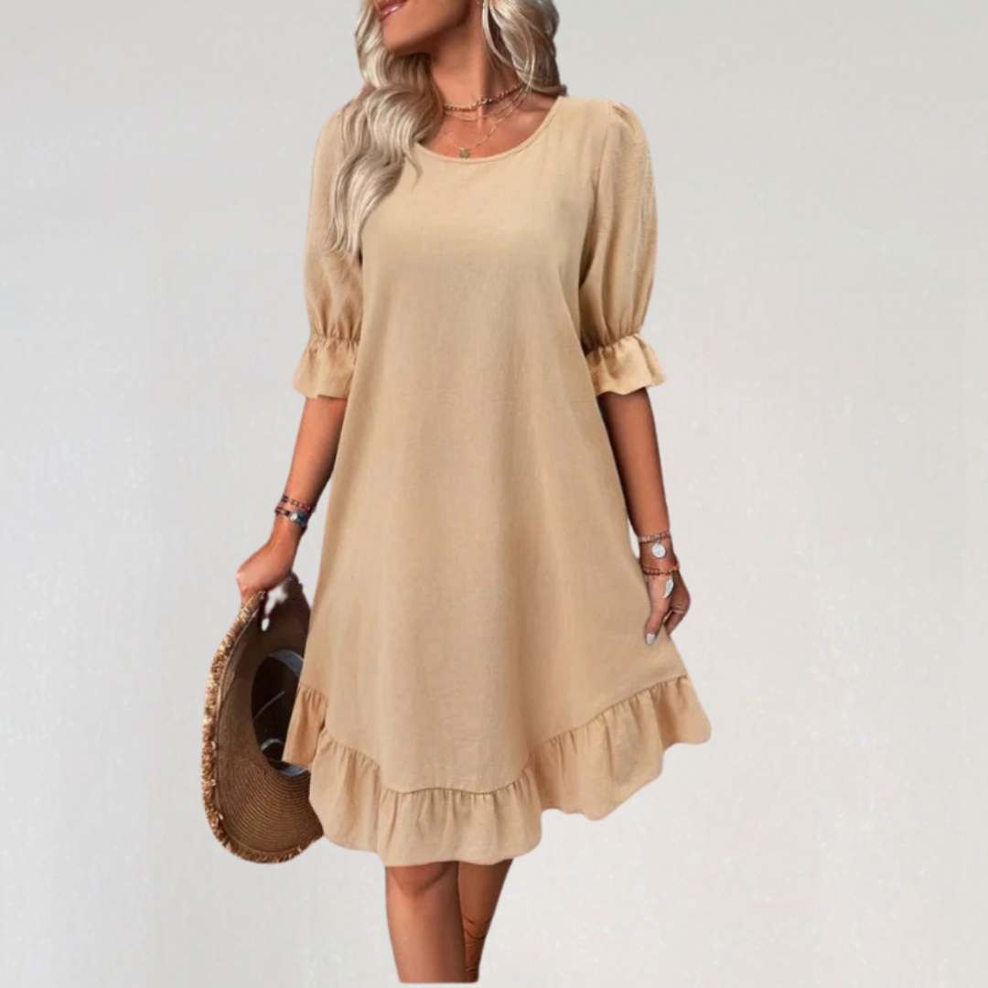 Ruffle Hem Puff Sleeve Midi Dress