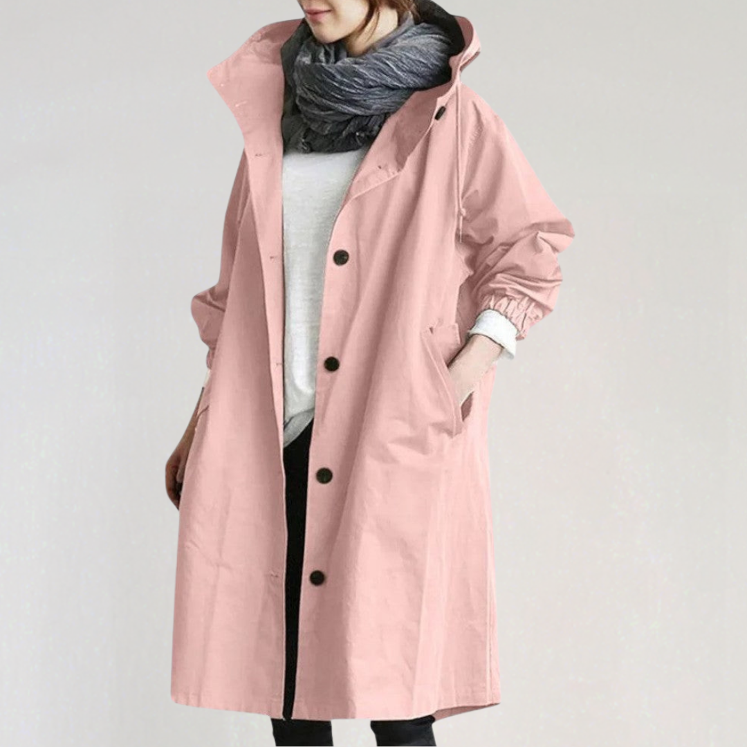Long Hooded Waterproof Trench Coat for Women