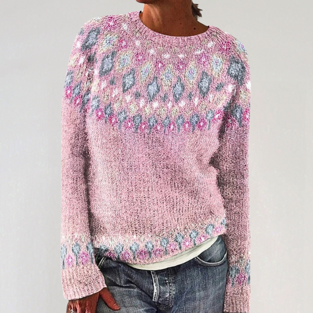 Cozy Knit Jumper with Colorful Geometric Pattern