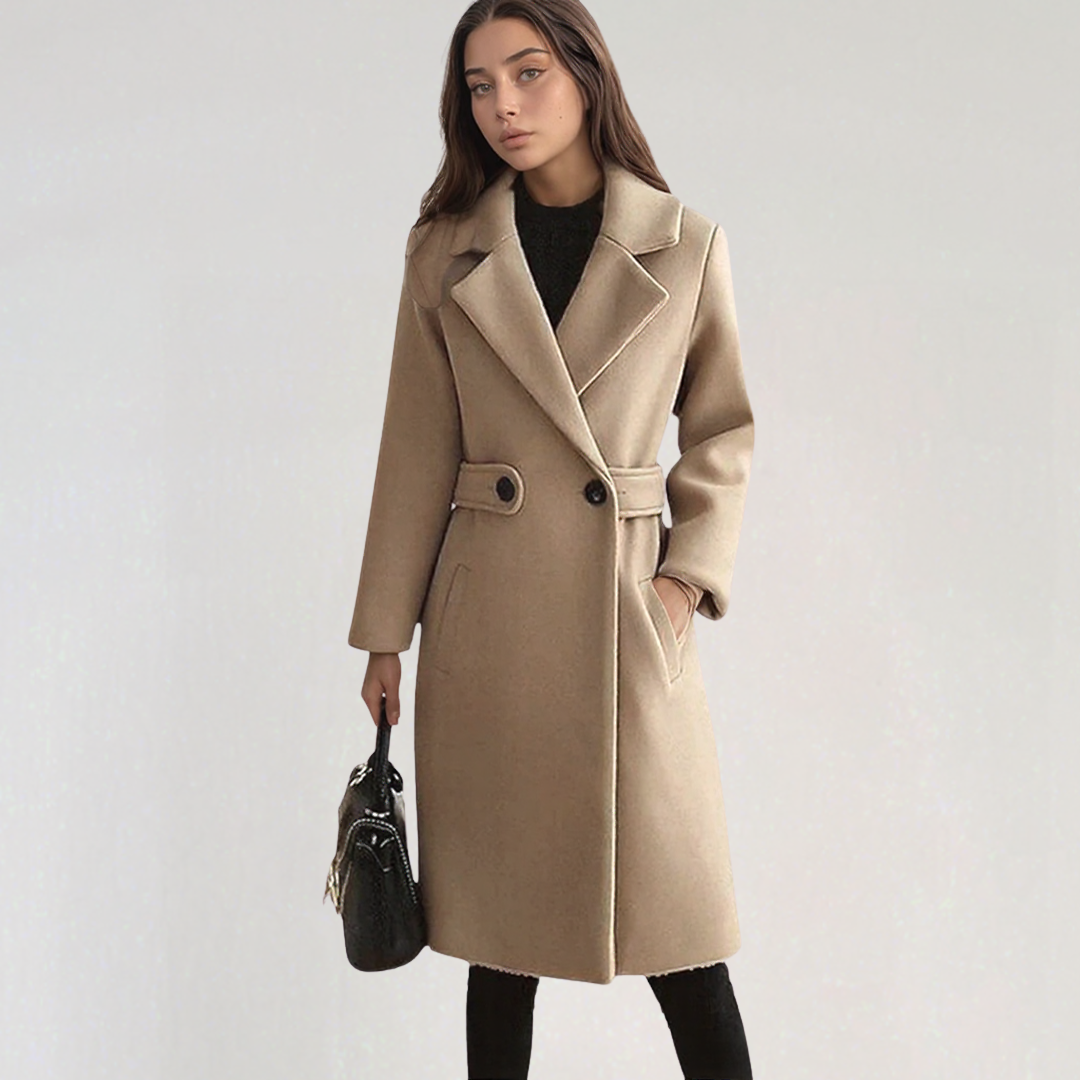 Elegant Wool Coat with Narrow Belt for Women