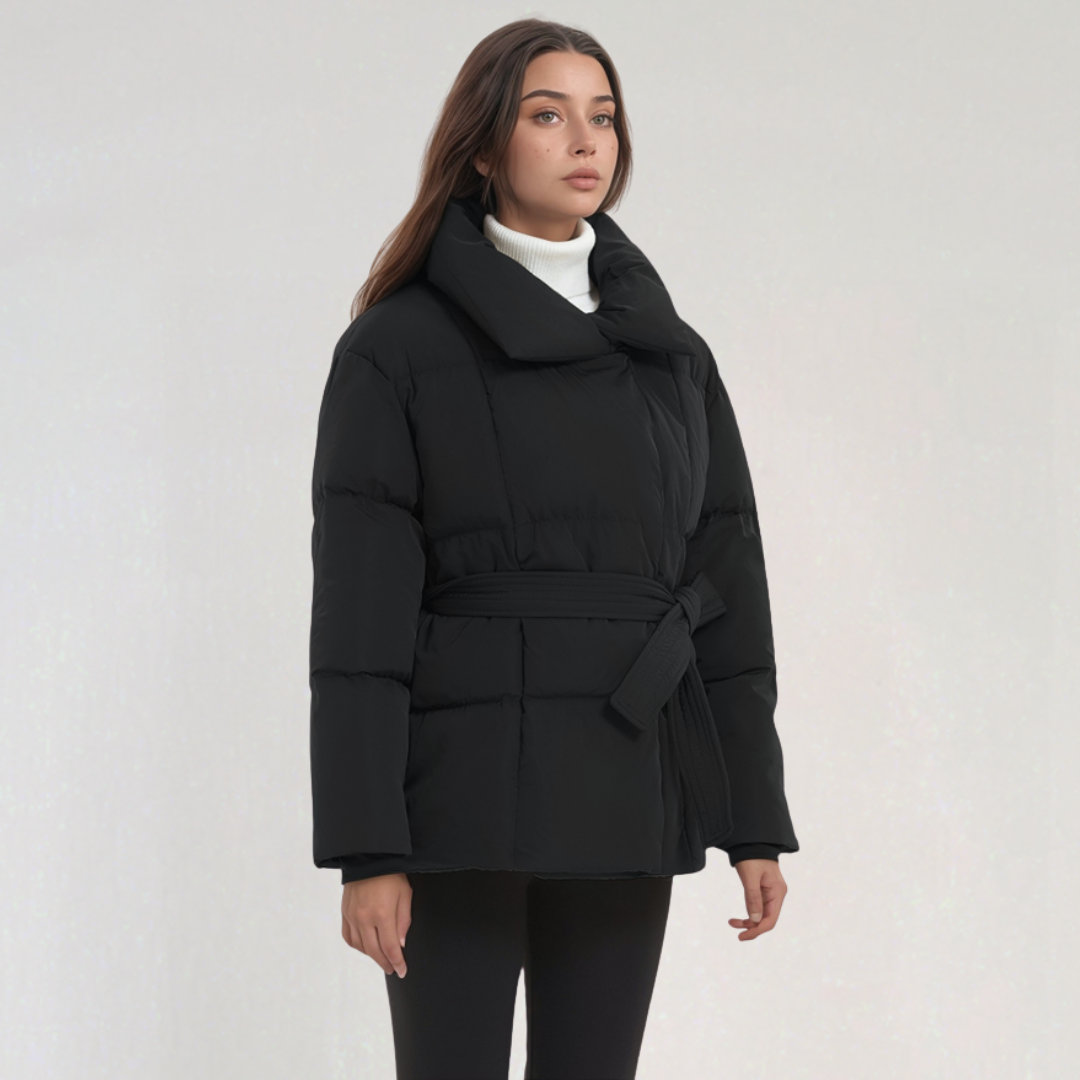 Elegant Quilted Puffer Jacket with Belt for Women