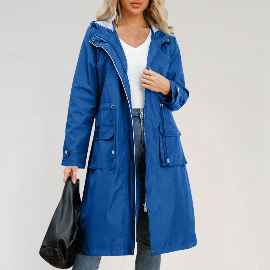 Women's Waterproof Long Raincoat with Hood | Lightweight Trench Jacket for Autumn & Winter