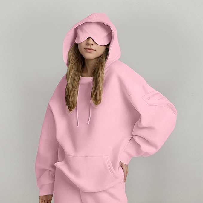 Oversized Hoodie with Built-in Sleep Mask | Cozy Travel Hoodie for Women