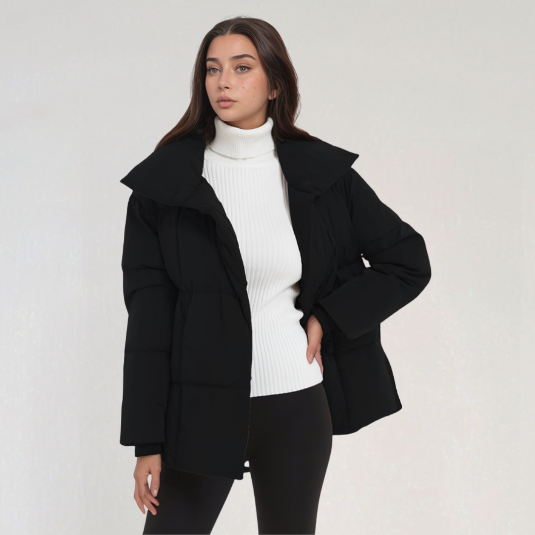 Elegant Quilted Puffer Jacket with Belt for Women