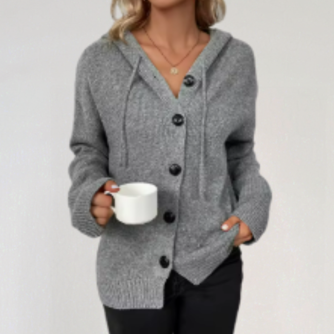 Hooded Button-Up Knit Cardigan | Cozy Casual Layering Piece