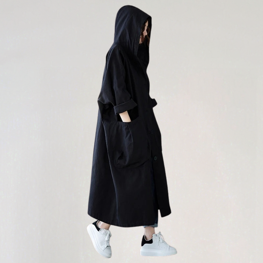 Long Hooded Waterproof Trench Coat | Lightweight Fall Layering Jacket