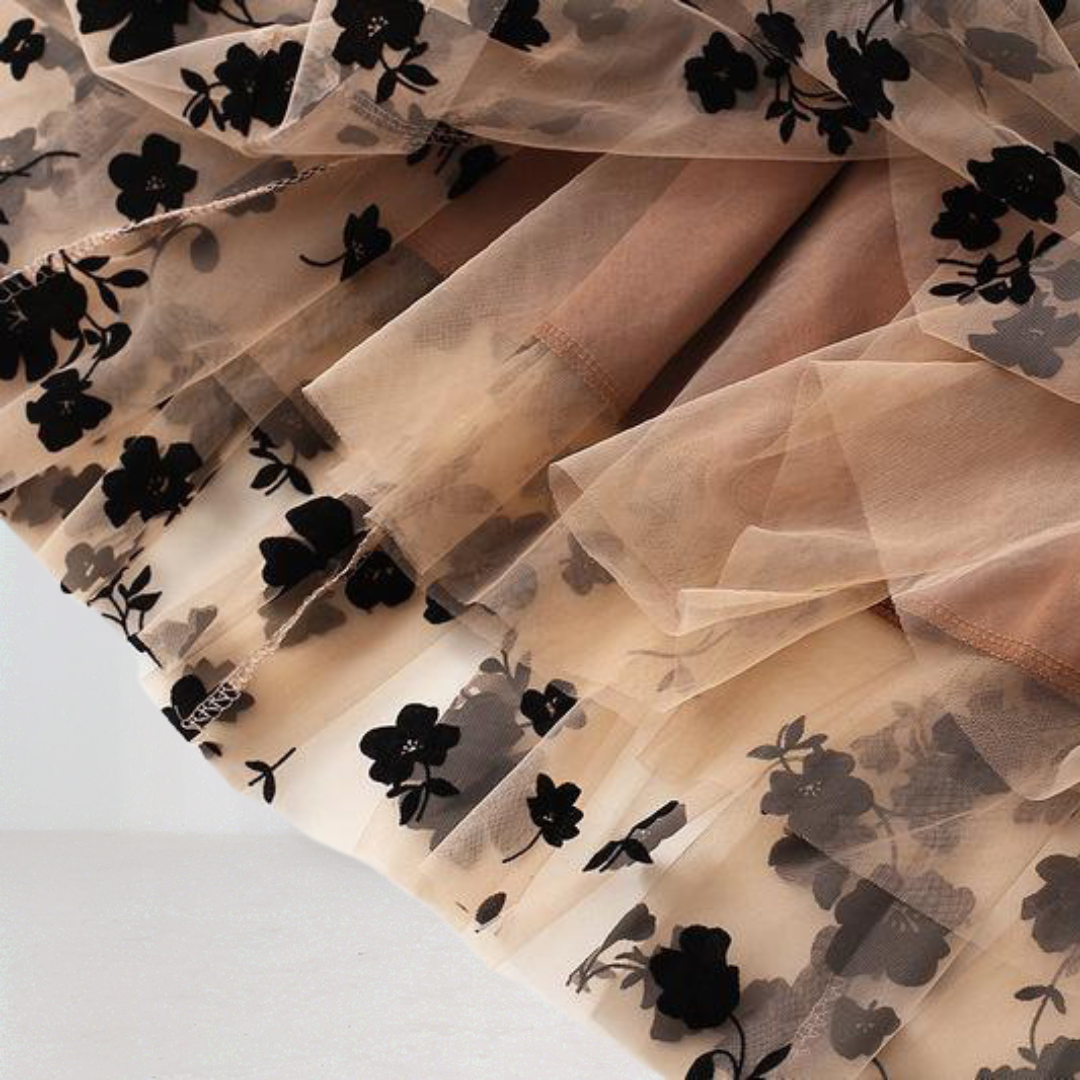 Floral Tulle Midi Skirt