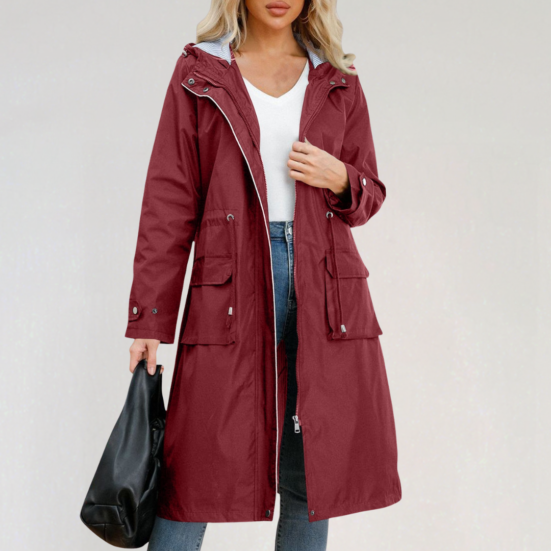 Women's Waterproof Long Raincoat with Hood | Lightweight Trench Jacket for Autumn & Winter