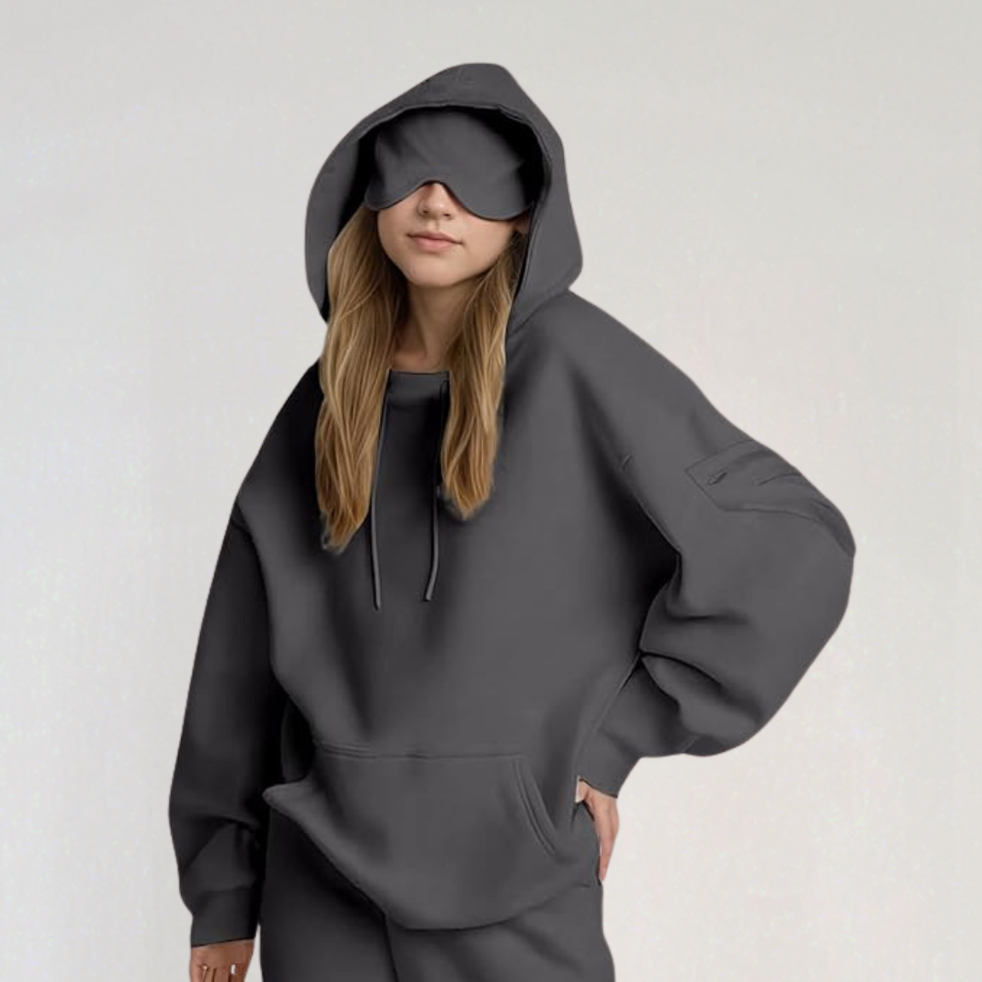 Oversized Hoodie with Built-in Sleep Mask | Cozy Travel Hoodie for Women