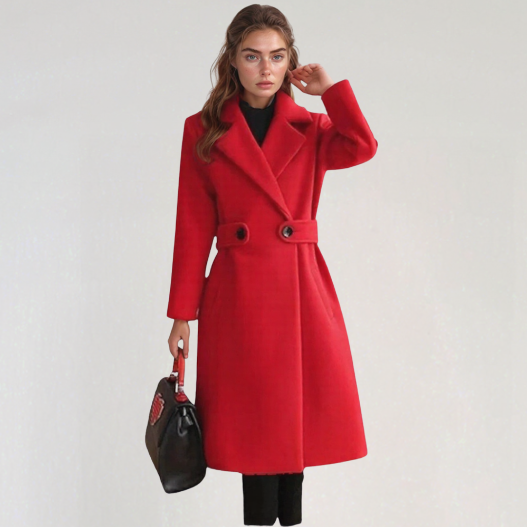 Elegant Wool Coat with Narrow Belt for Women