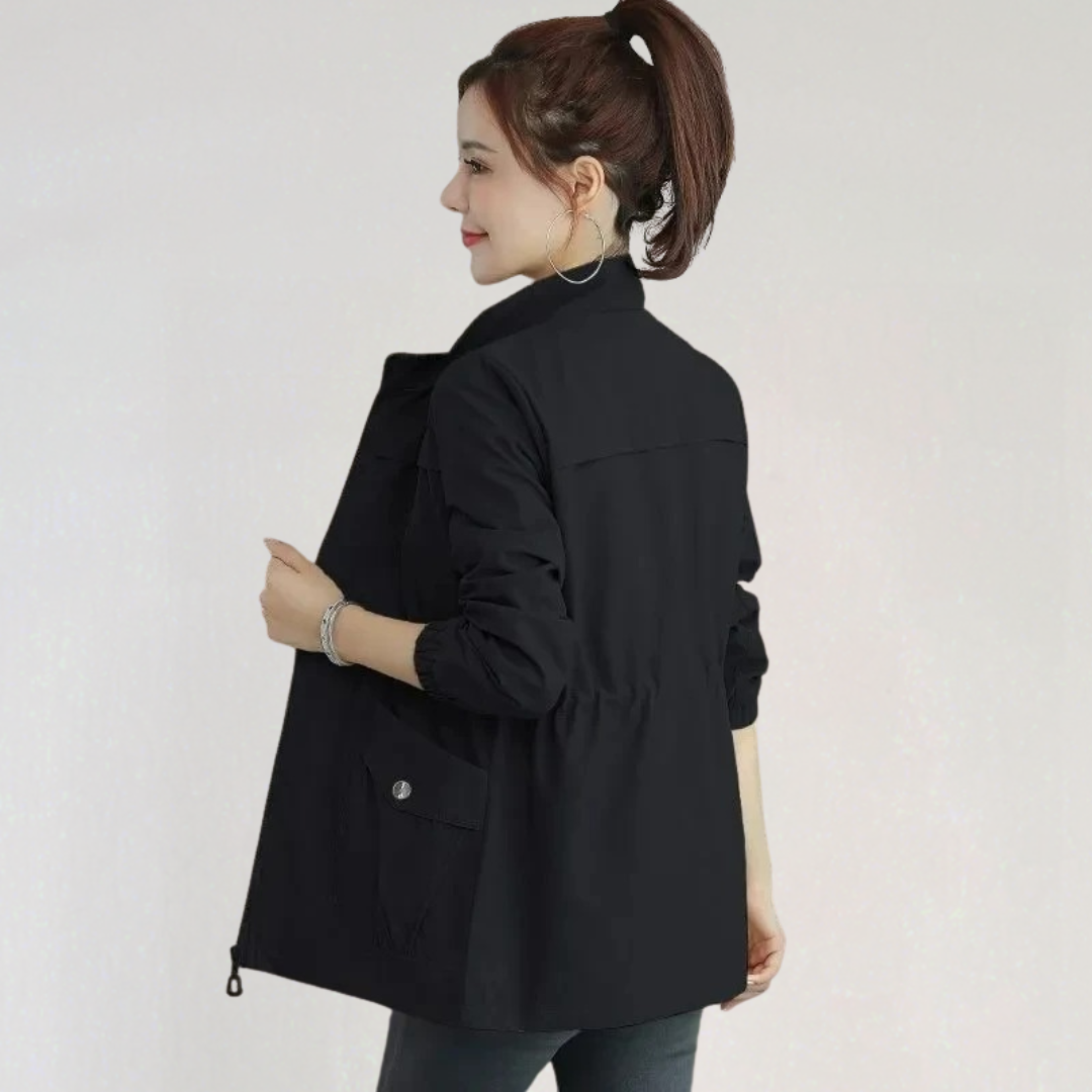 Casual Trench Coat Jacket for Women | Zip-Up Windbreaker with Pockets