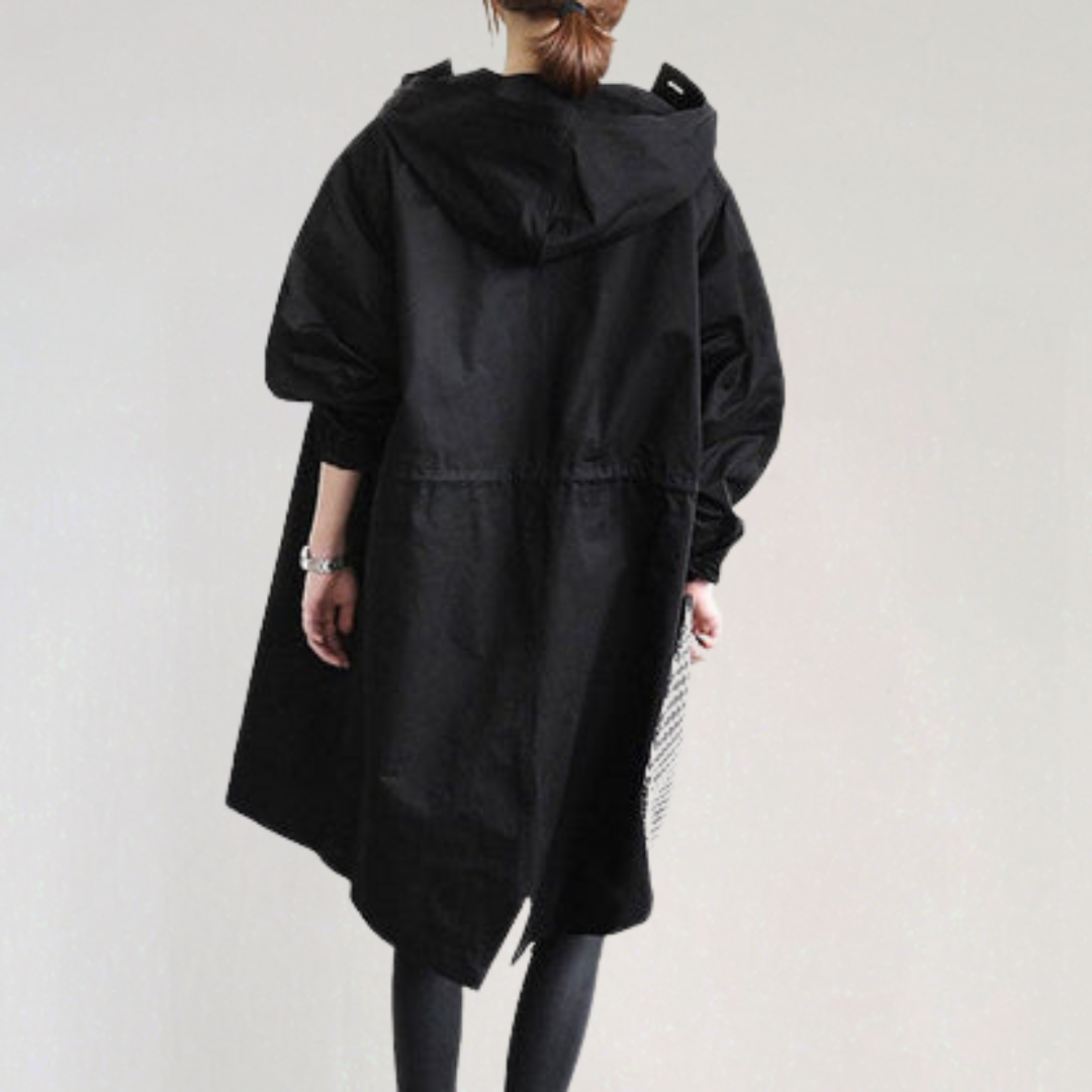 Long Hooded Waterproof Trench Coat for Women