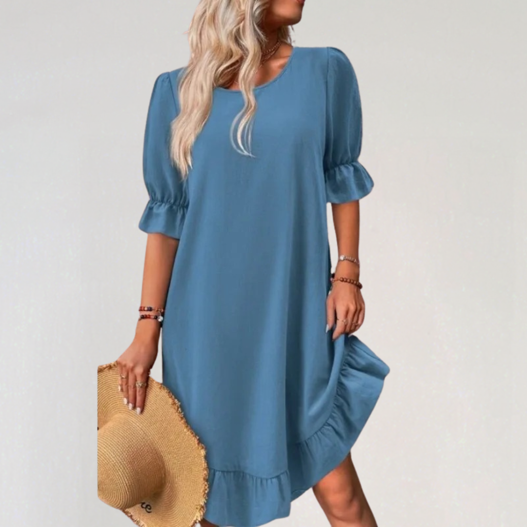 Ruffle Hem Puff Sleeve Midi Dress