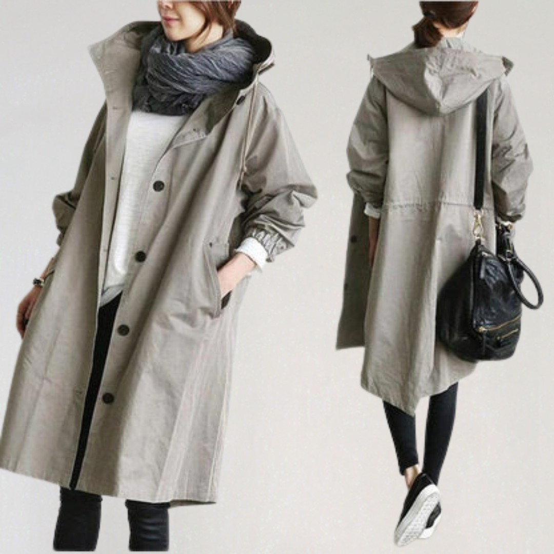 Long Hooded Waterproof Trench Coat for Women