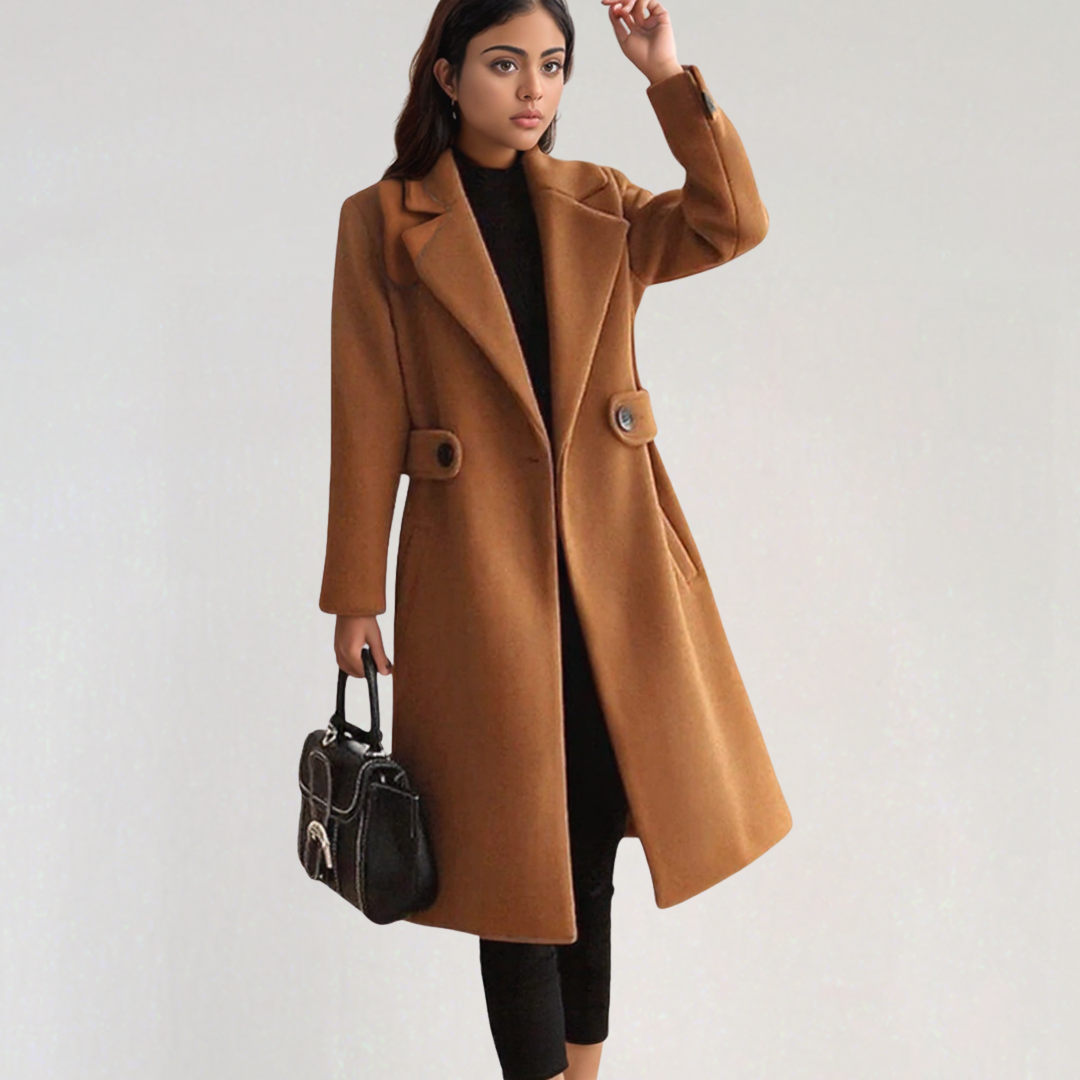 Elegant Wool Coat with Narrow Belt for Women