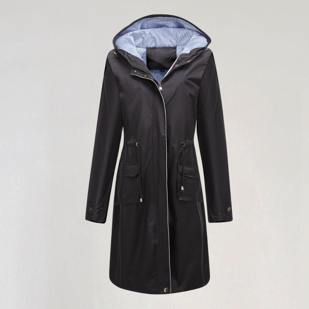 Women's Waterproof Long Raincoat with Hood | Lightweight Trench Jacket for Autumn & Winter