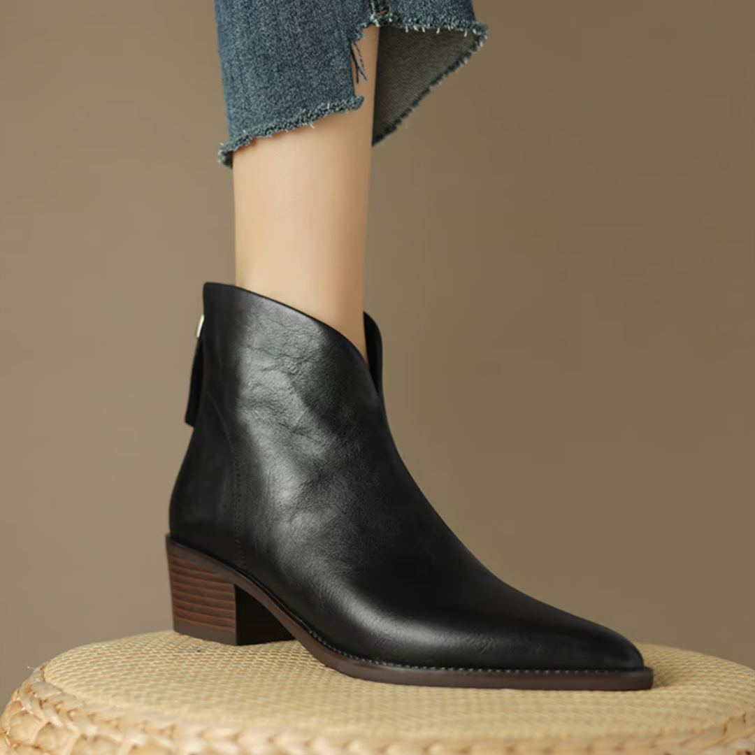 Women’s Pointed Toe Leather Ankle Boots
