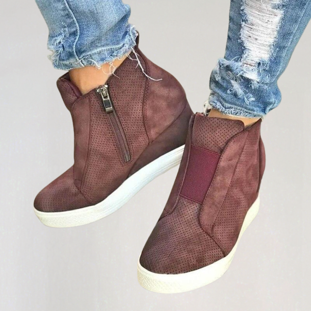 Platform Ankle Boots with Side Zipper | Women's Wedge Sneakers