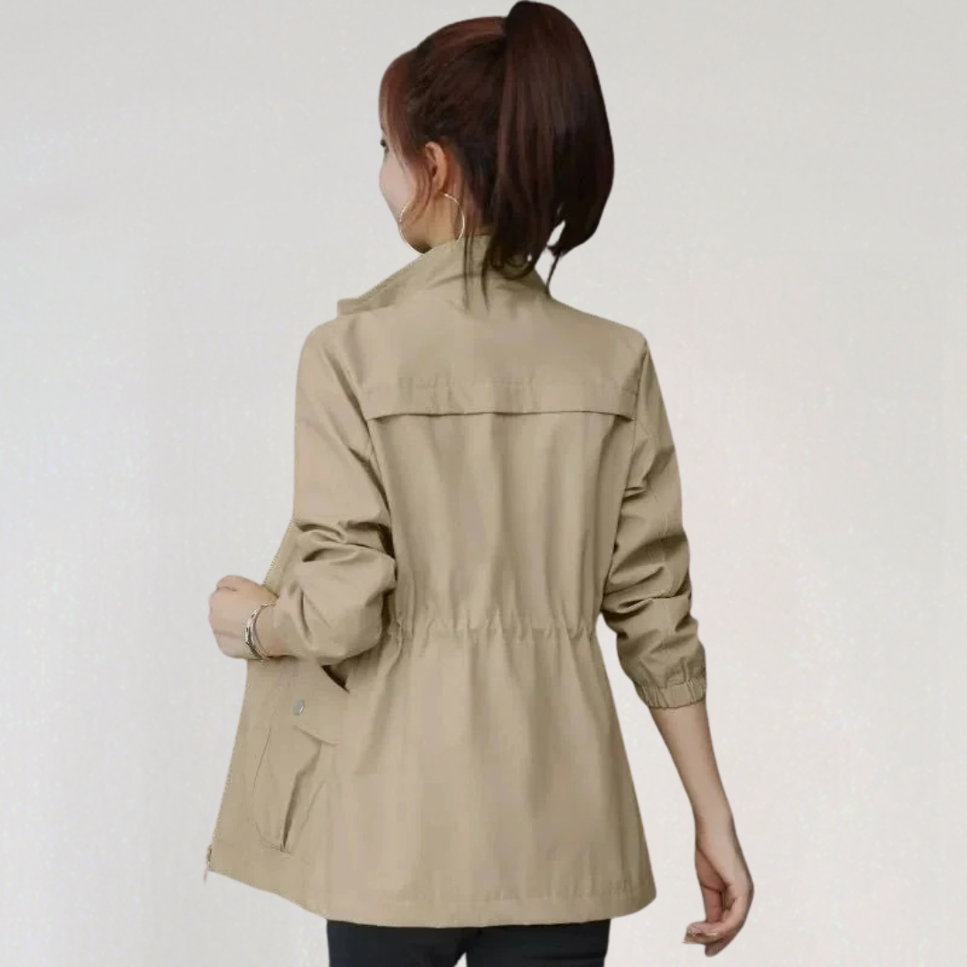 Casual Trench Coat Jacket for Women | Zip-Up Windbreaker with Pockets