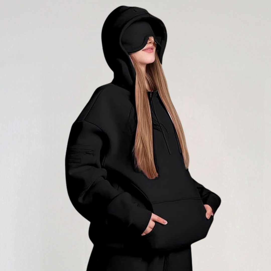 Oversized Hoodie with Built-in Sleep Mask | Cozy Travel Hoodie for Women