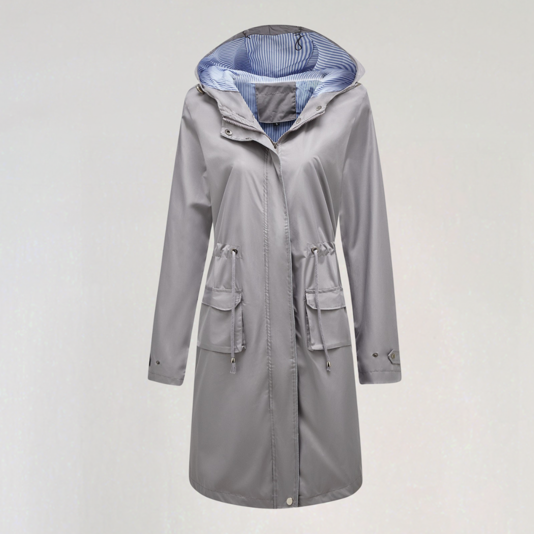 Women's Waterproof Long Raincoat with Hood | Lightweight Trench Jacket for Autumn & Winter