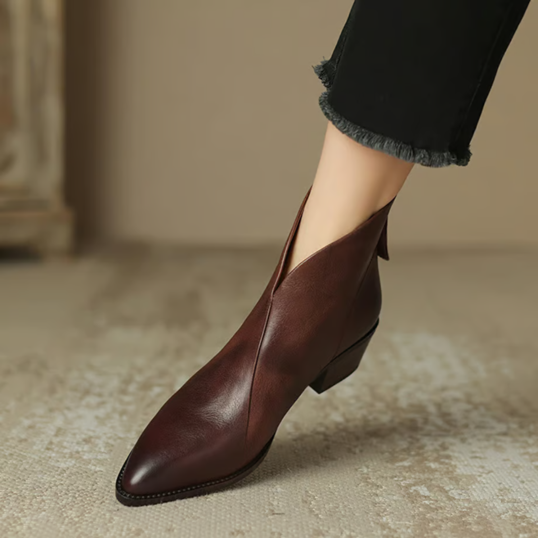 Women’s Pointed Toe Leather Ankle Boots