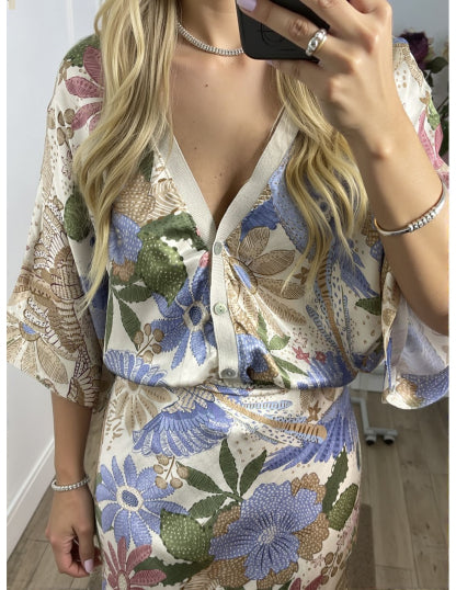 Satin Summer Set with Floral Print