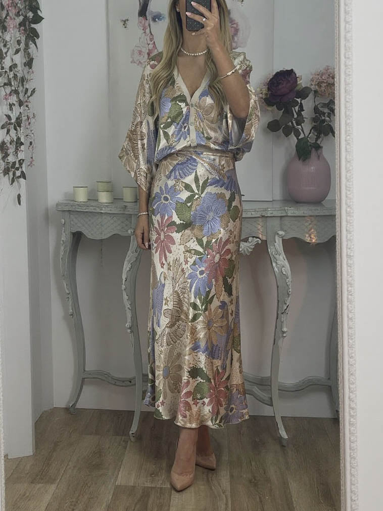 Satin Summer Set with Floral Print