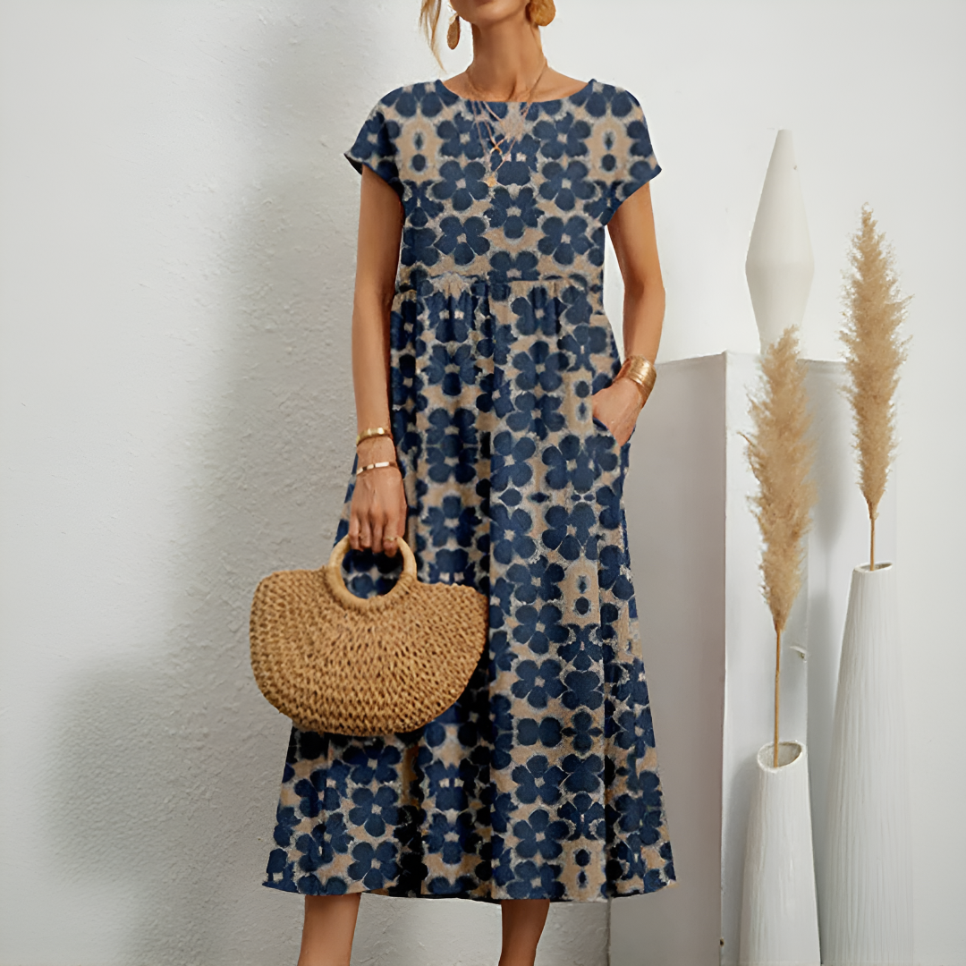 Loose Fit Cotton and Linen Midi Dress