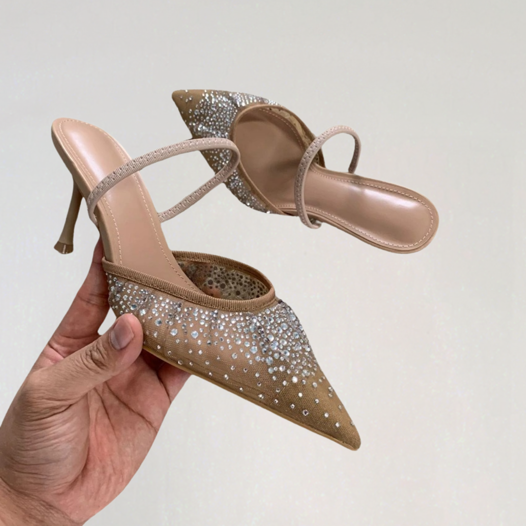 Sparkly Pointed Toe Slingback Heels for Women