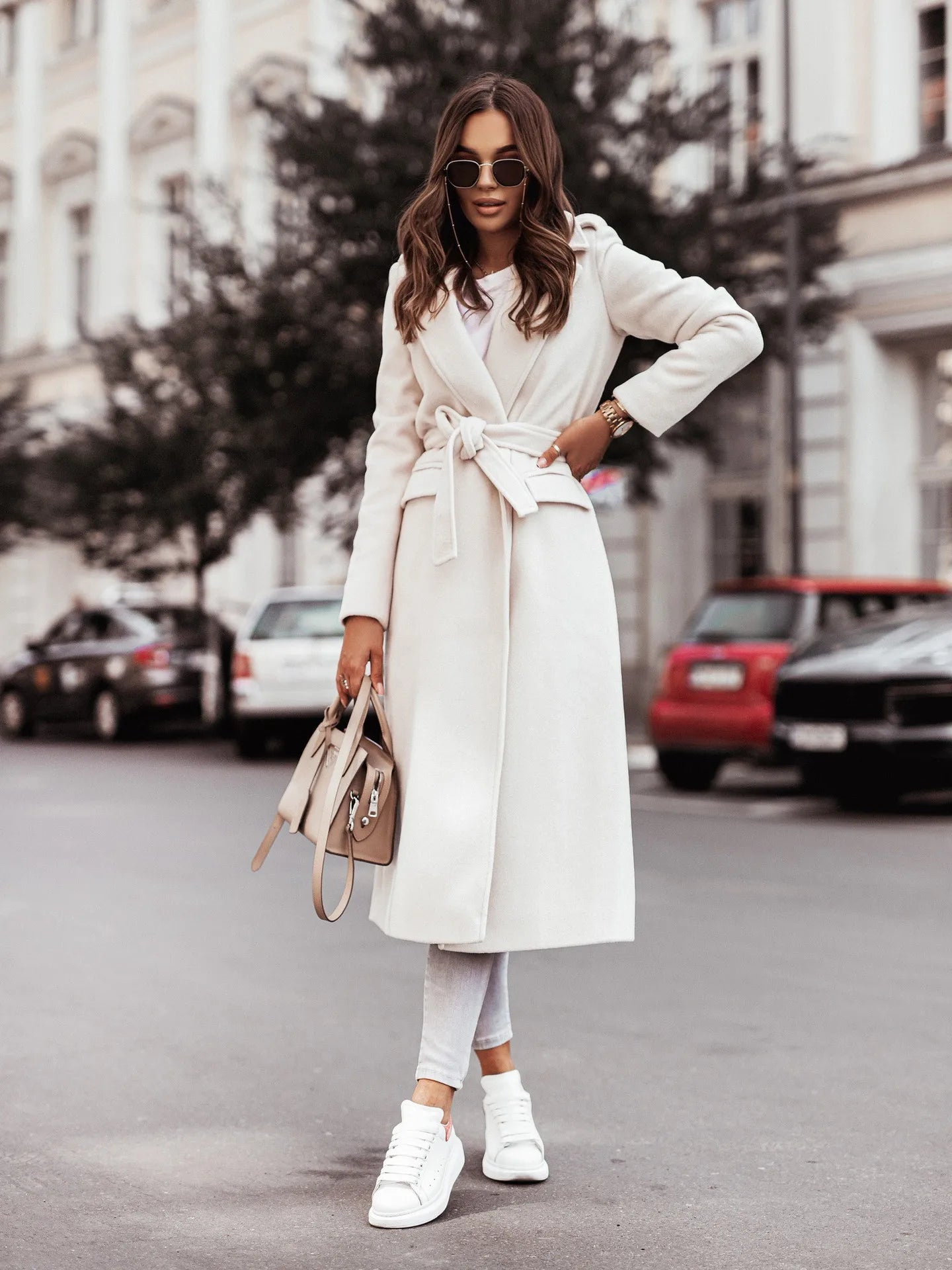 Wool Belted Long Coat for Women