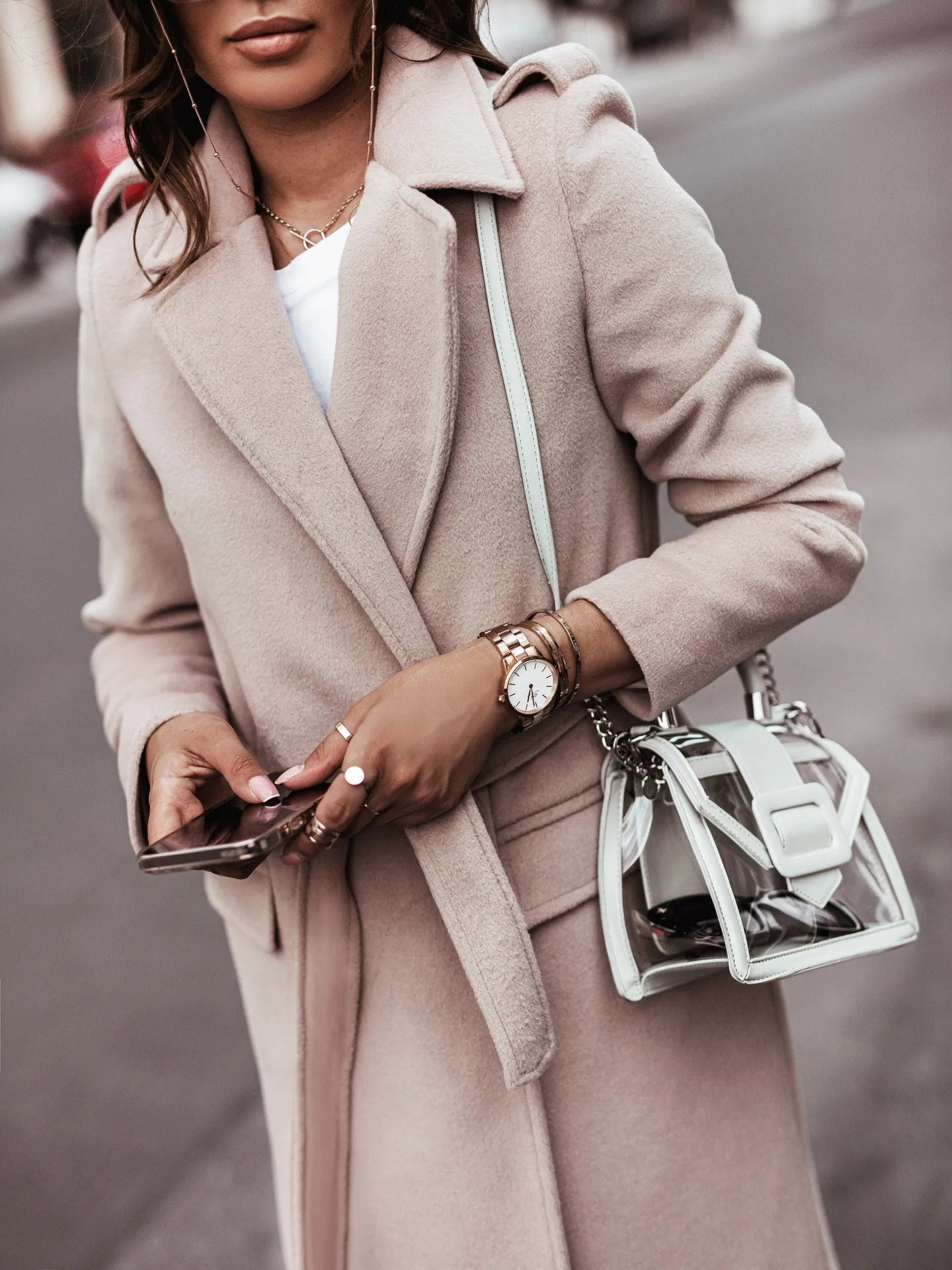 Wool Belted Long Coat for Women