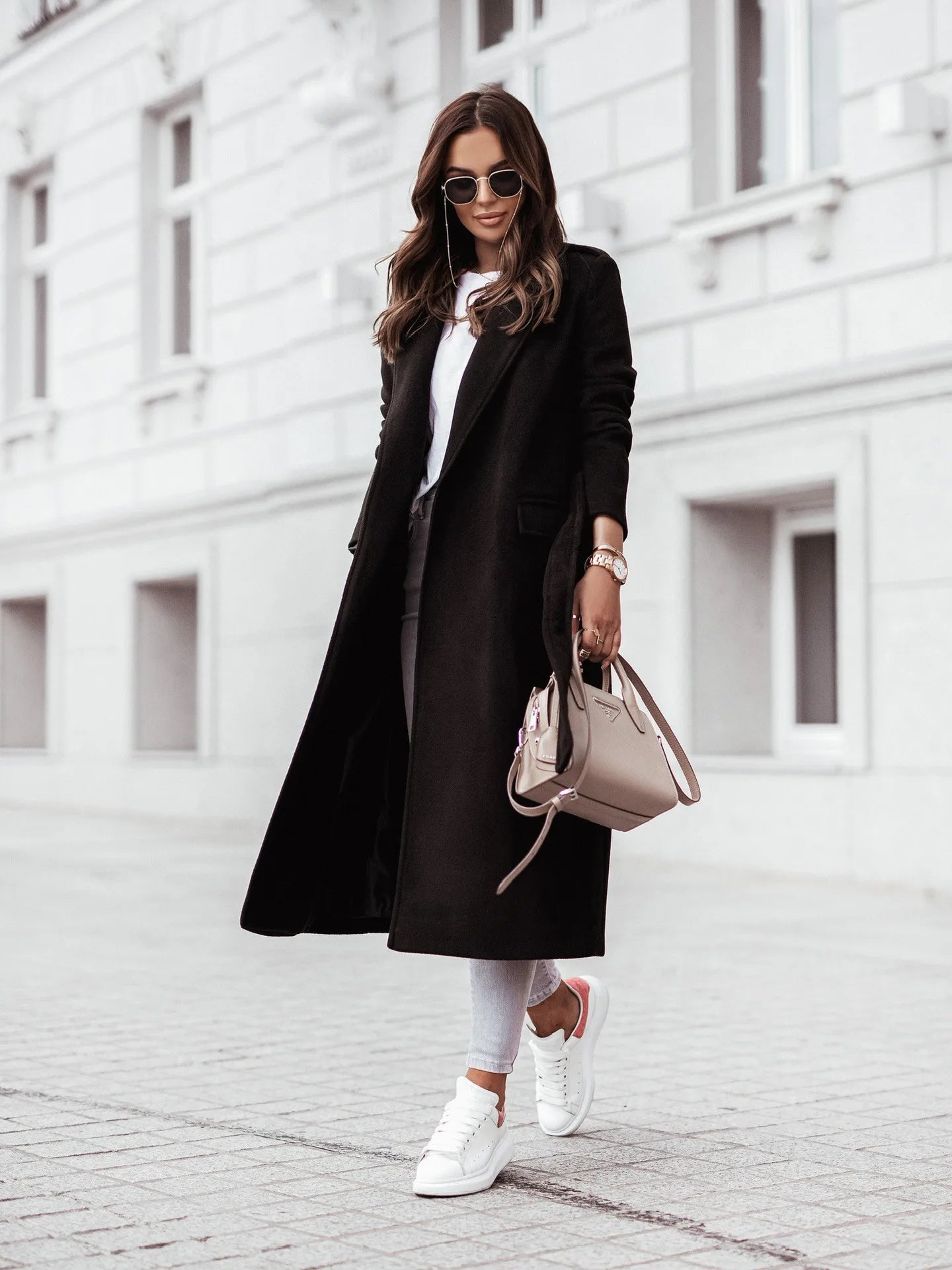 Wool Belted Long Coat for Women