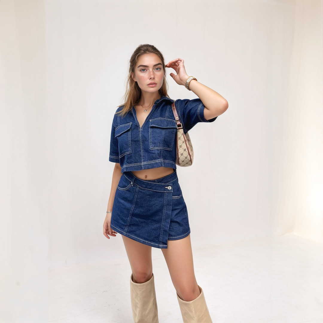 Cropped Denim Co-ord Set