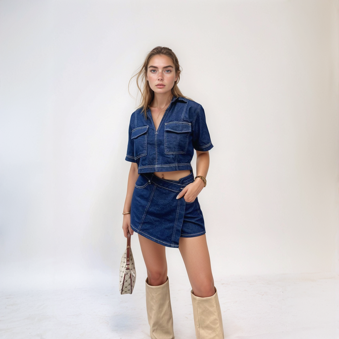 Cropped Denim Co-ord Set