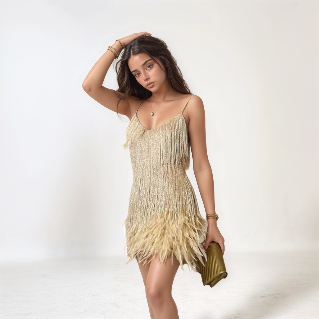 Sequin Feather Fringe Mini Dress