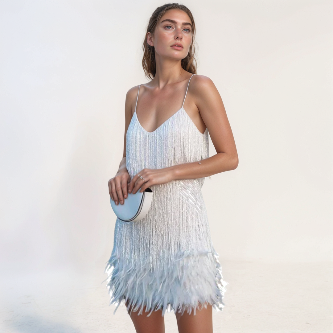Sequin Feather Fringe Mini Dress