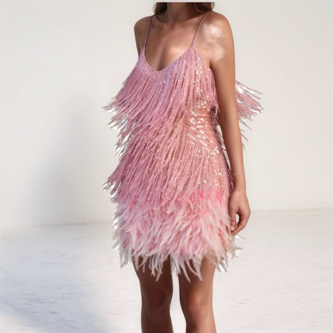 Sequin Feather Fringe Mini Dress