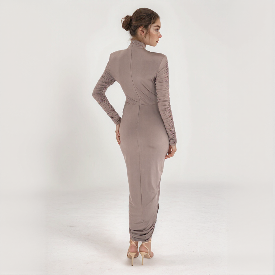 Ruched Bodycon Long Sleeve Midi Dress
