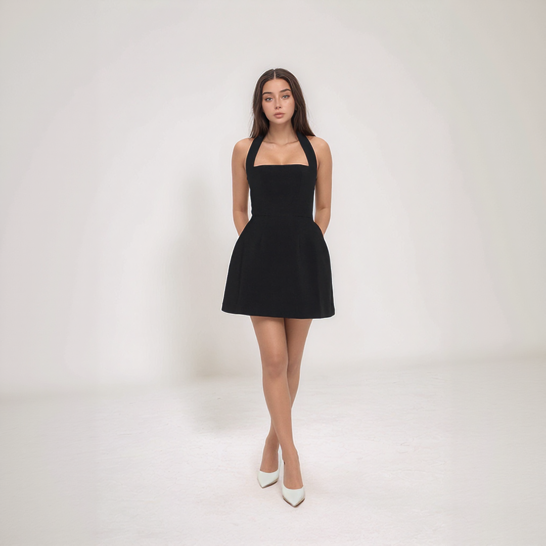 Elegant Halter Neck A-Line Mini Dress