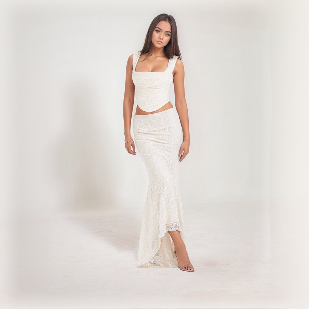 Lace Crop Top & Maxi Skirt Two Piece Set