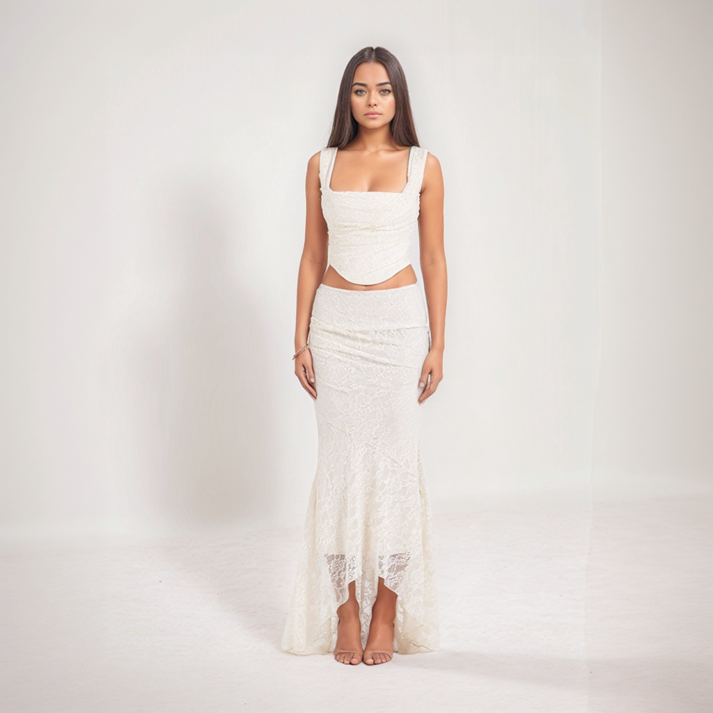 Lace Crop Top & Maxi Skirt Two Piece Set