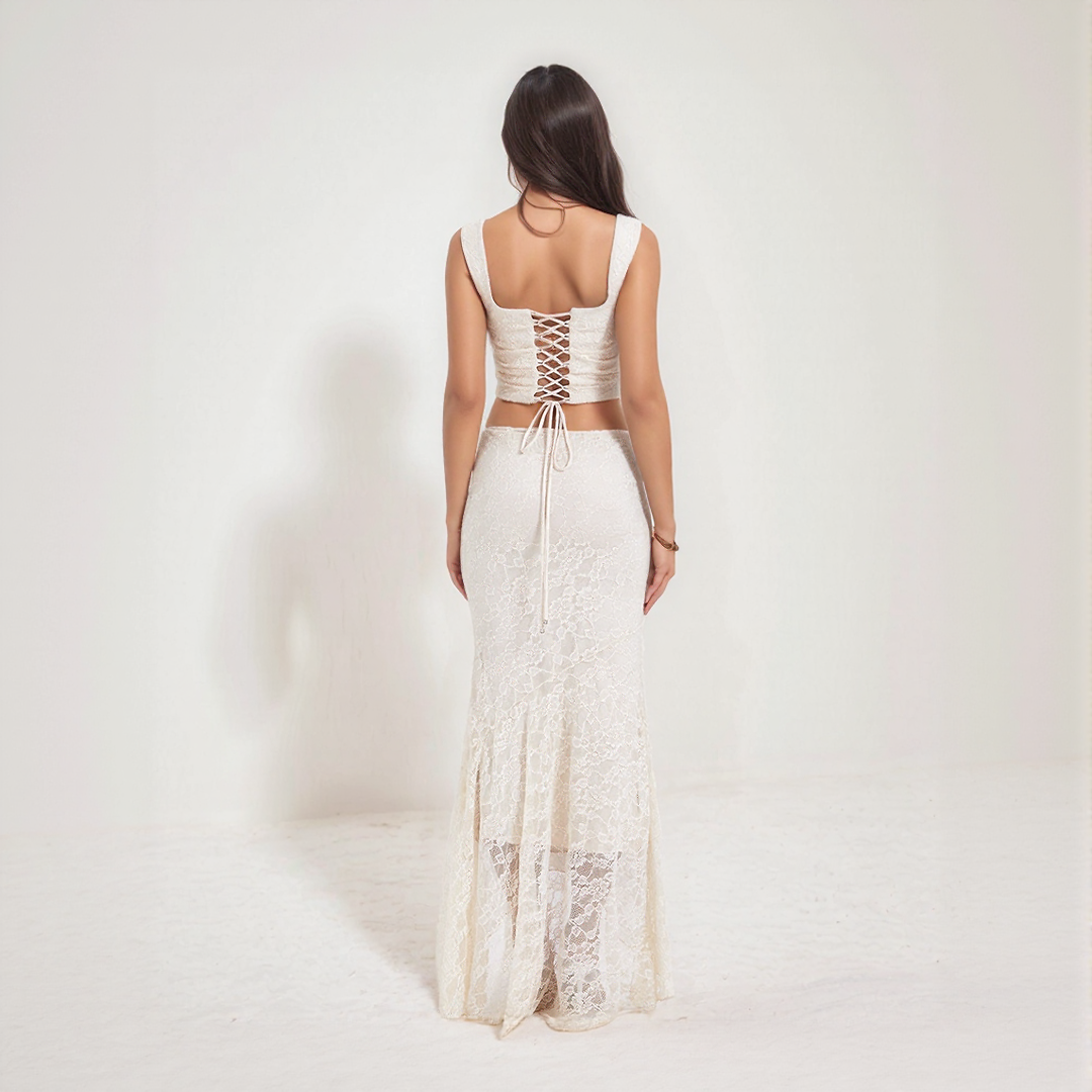 Lace Crop Top & Maxi Skirt Two Piece Set