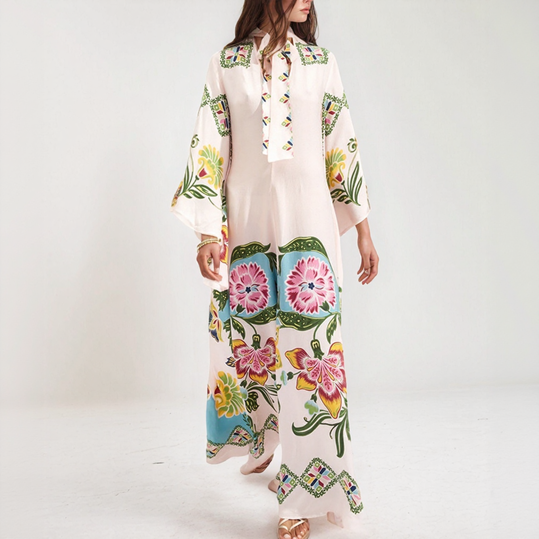 Sunflower Print Flowing Maxi Dress