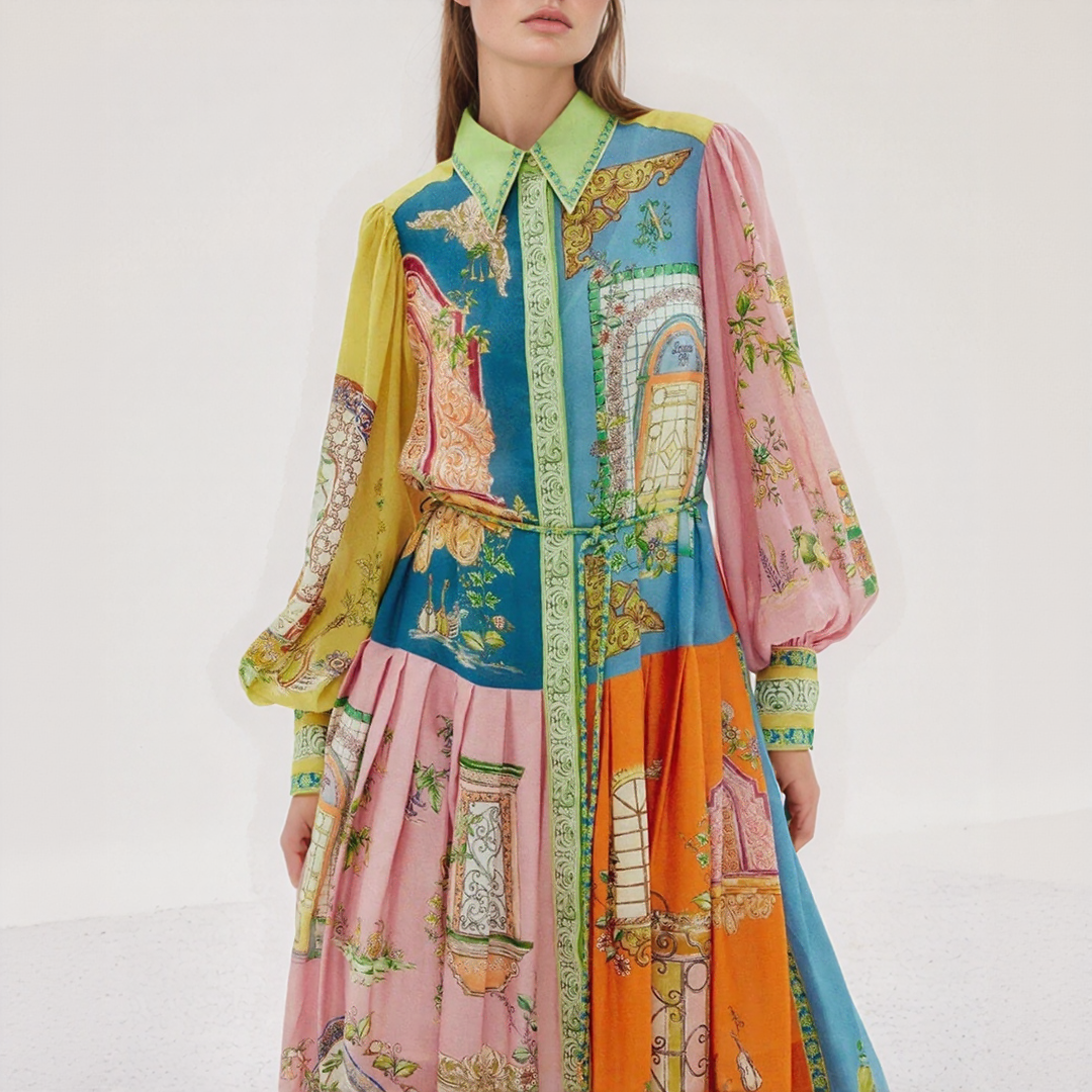 Charming Garden Print Button-Down Midi Dress