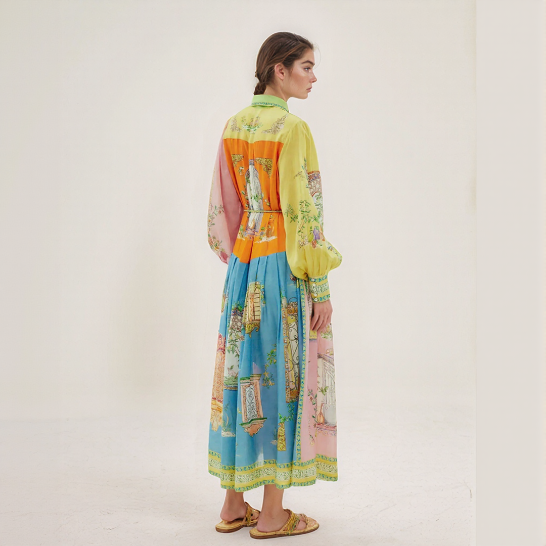 Charming Garden Print Button-Down Midi Dress