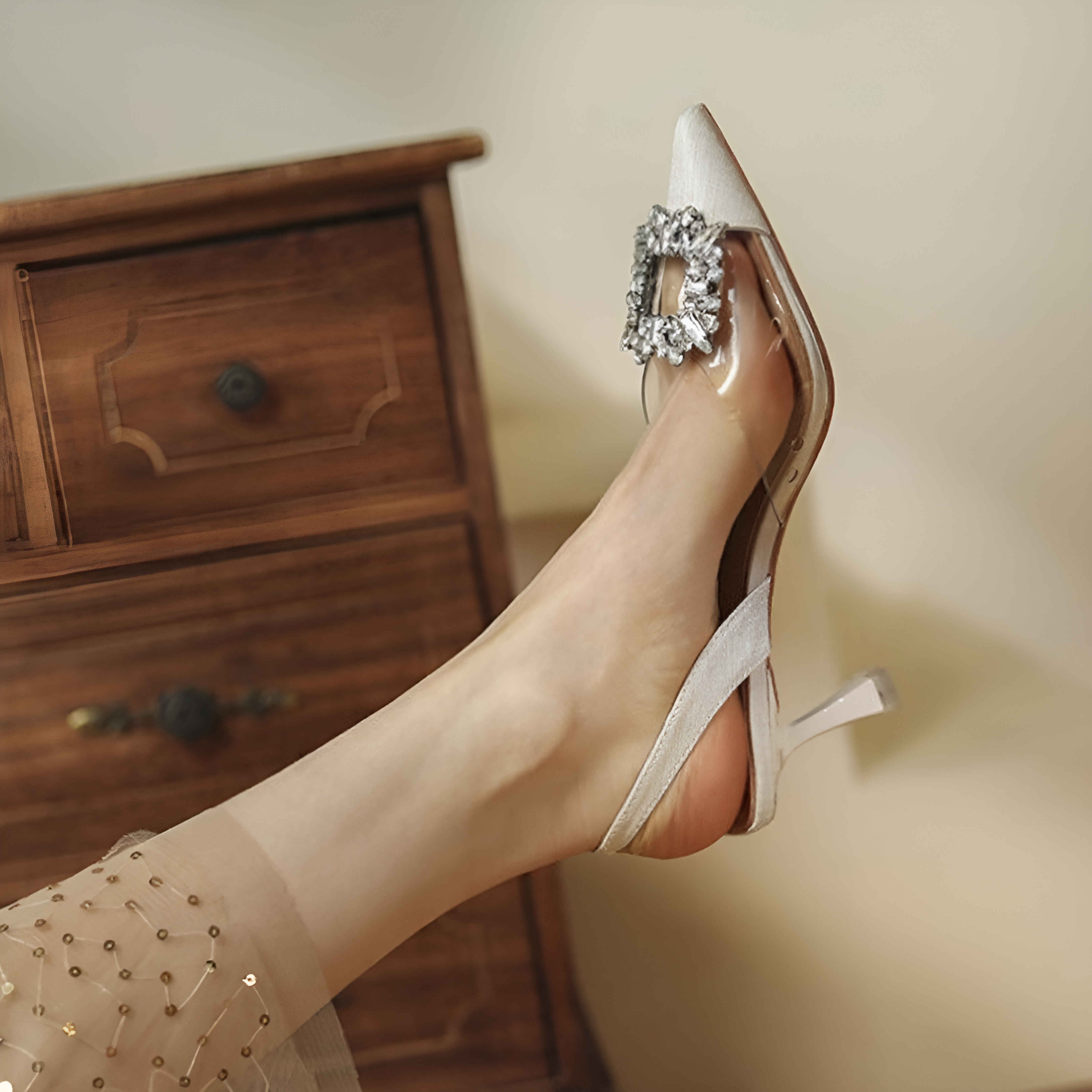 Crystal Buckle Slingback Heels