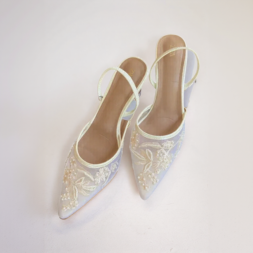 Elegant Embroidered Slingback Heels for Women